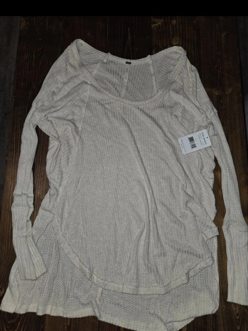 Free People Lightweight Waffle Knit Long Sleeve Top in Oatmeal